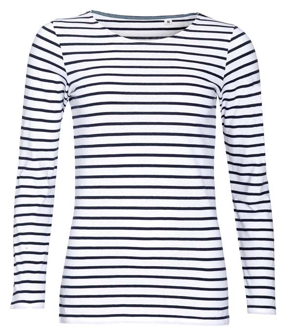 SOL&#39;S Ladies Marine Long Sleeve Striped T-Shirt