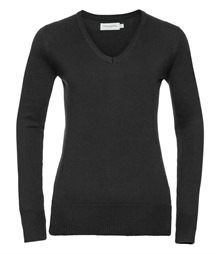 Russell Collection Ladies Cotton Acrylic V Neck Sweater