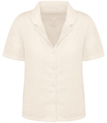 Spasso Ladies Short Sleeve Linen Bowling Collar Shirt