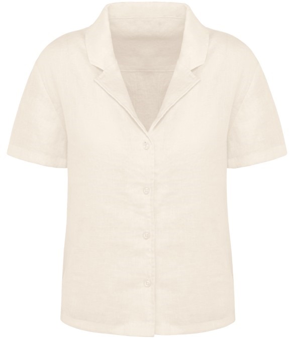 Spasso Ladies Short Sleeve Linen Bowling Collar Shirt